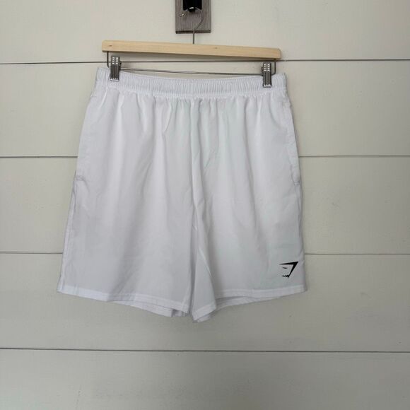 Gymshark Men’s Large White Workout Shorts Athletic Athleisure - Picture 1 of 4